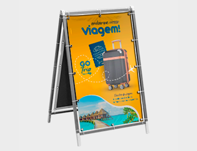 Cavalete personalizado para agência de viagem - Gráfica G10