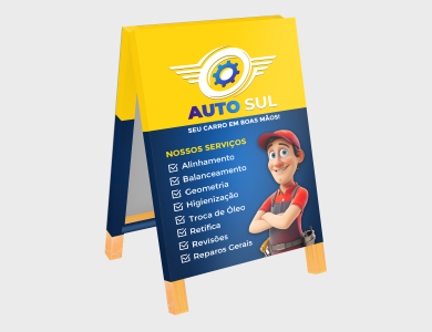 Cavalete de Madeira personalizado para o setor automotivo - Gráfica G10